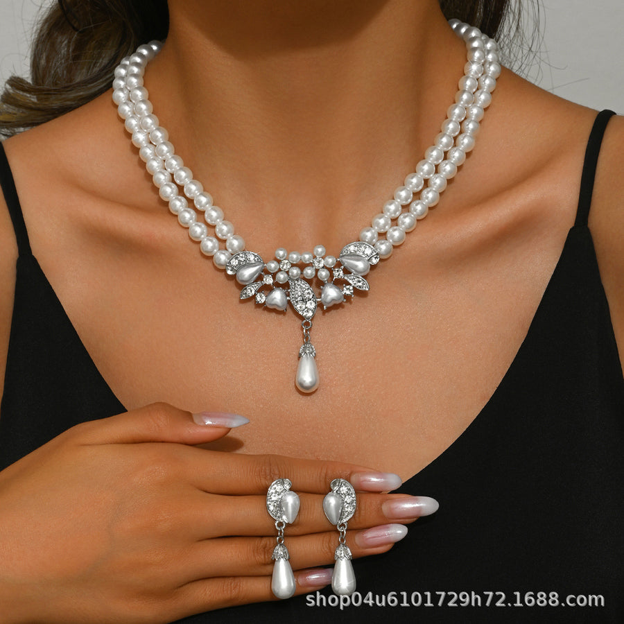 Gold Branch Vine Simulated Pearl Necklace Jewelry Set