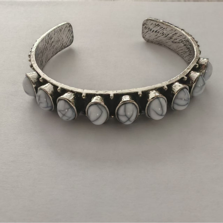 Vintage Oxidized Silver Cuff Bracelet with Red Vein Stone