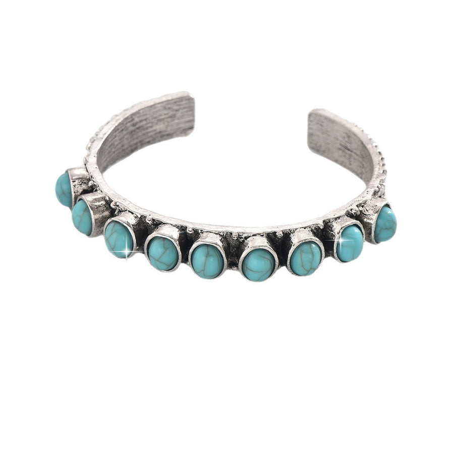 Vintage Oxidized Silver Cuff Bracelet with Red Vein Stone
