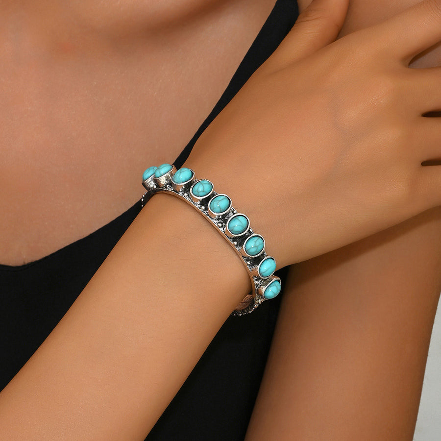 Vintage Oxidized Silver Cuff Bracelet with Red Vein Stone