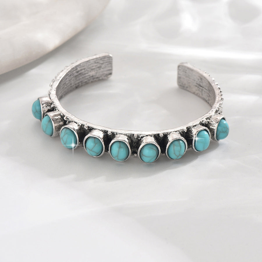 Vintage Oxidized Silver Cuff Bracelet with Red Vein Stone