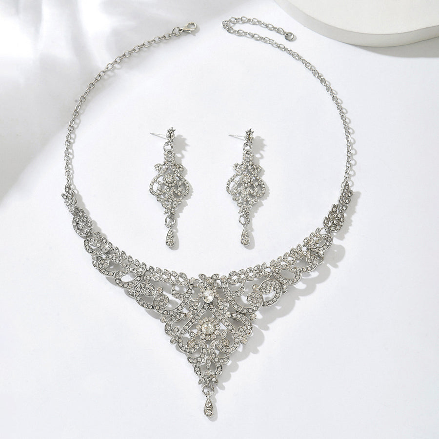 European and American Fashion Crystal Necklace Earrings Set