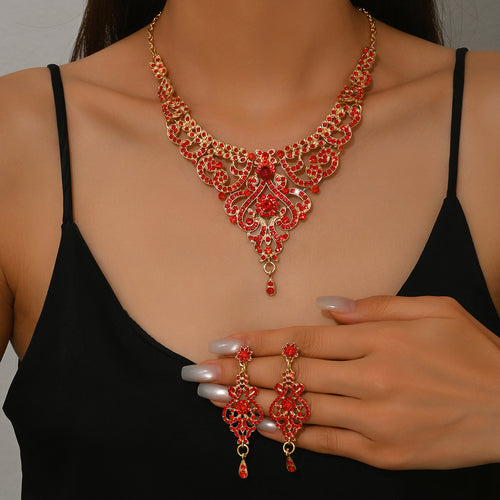 European and American Fashion Crystal Necklace Earrings Set