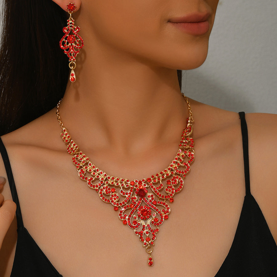 European and American Fashion Crystal Necklace Earrings Set