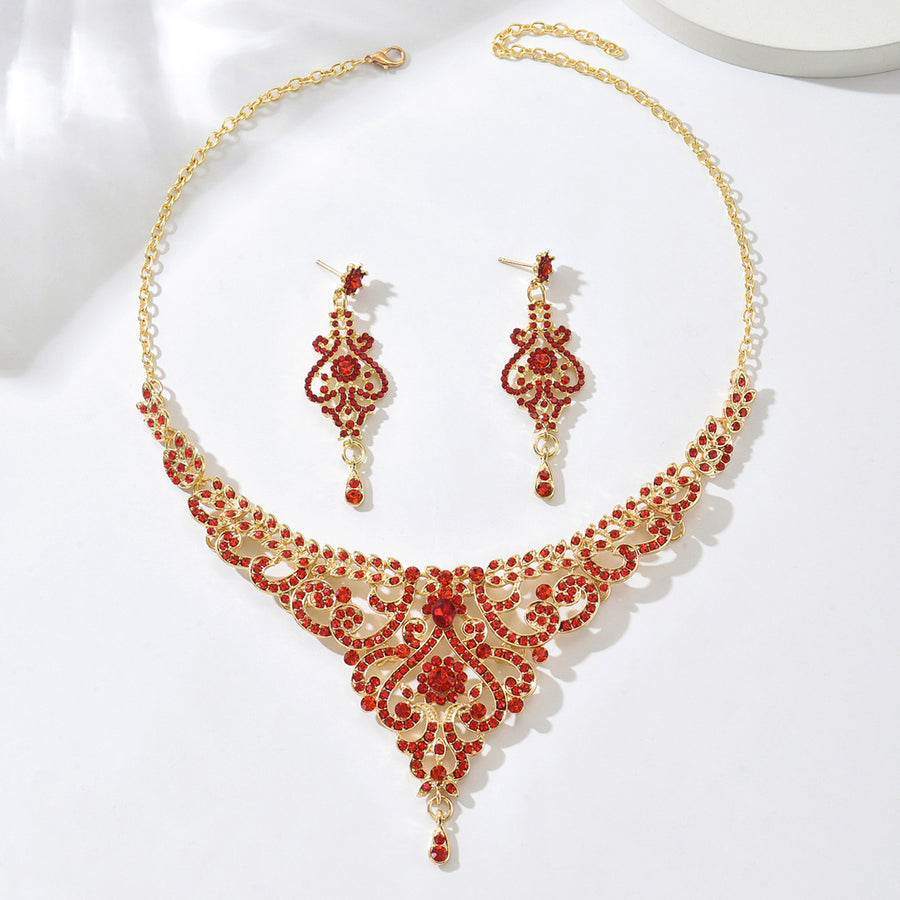 European and American Fashion Crystal Necklace Earrings Set