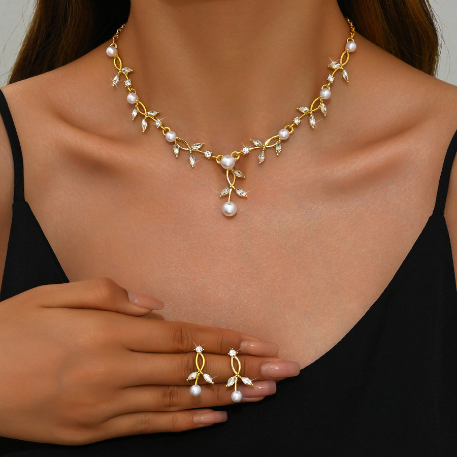 Elegant Silver Vine Leaf Necklace & Earrings Set for Brides