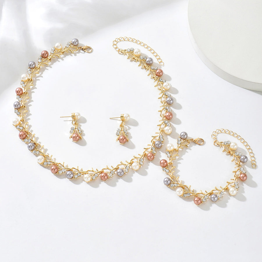 Gold Vine Leaf Cubic Zirconia Jewelry Set - Elegant Necklace