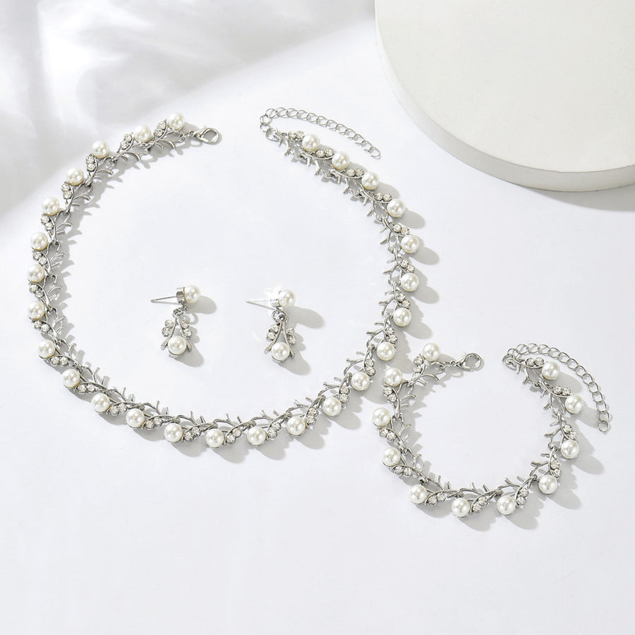 Gold Vine Leaf Cubic Zirconia Jewelry Set - Elegant Necklace