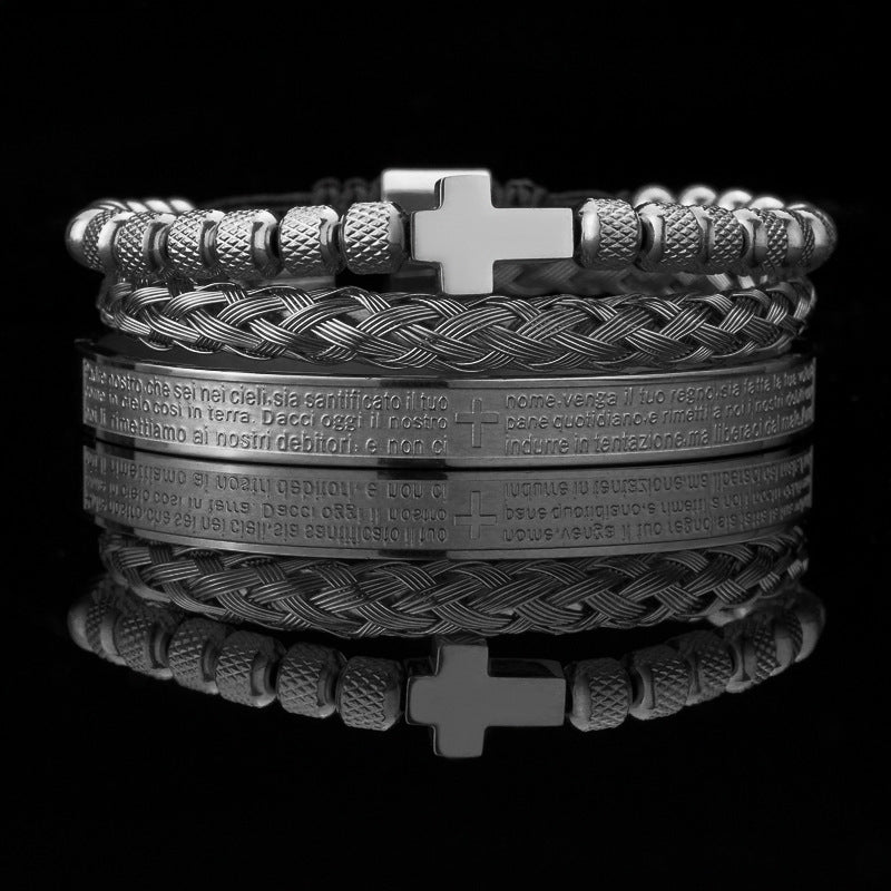 Vintage Copper Zirconium Crown Woven Bracelet Suit