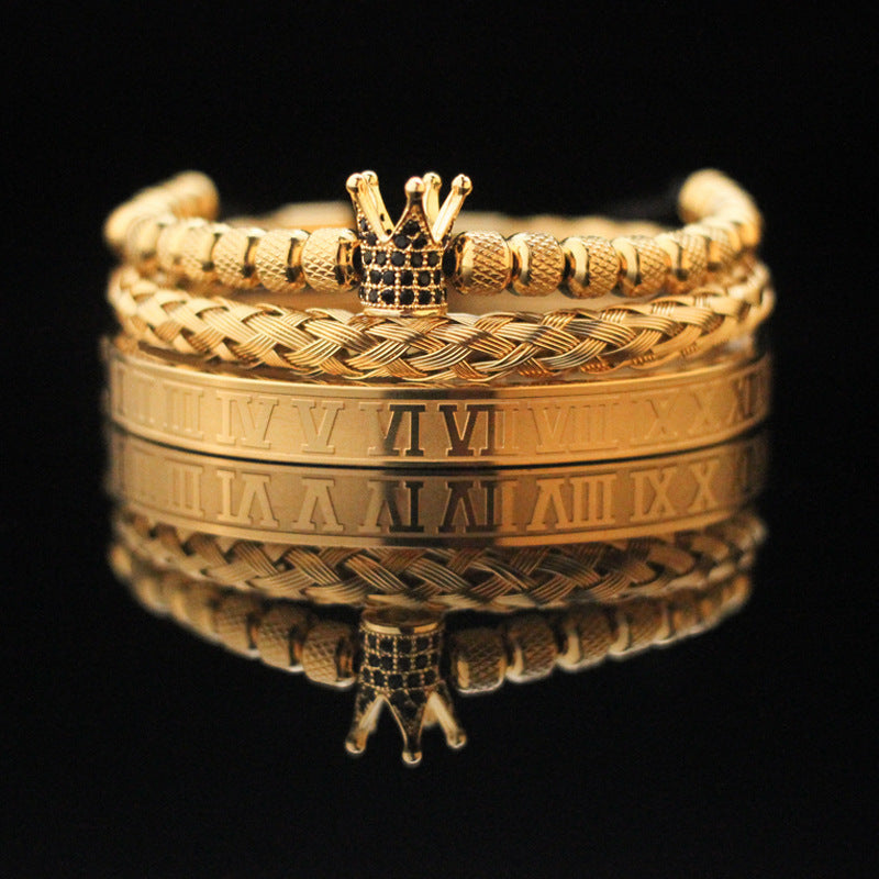 Vintage Copper Zirconium Crown Woven Bracelet Suit