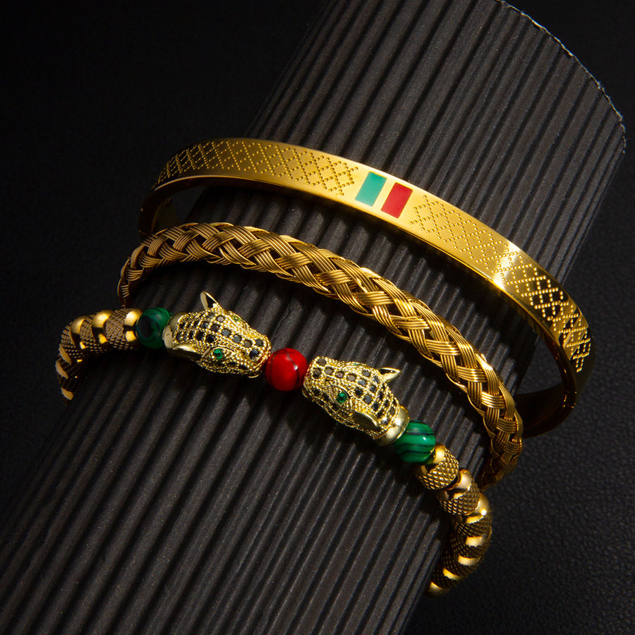 Vintage Copper Zirconium Crown Woven Bracelet Suit