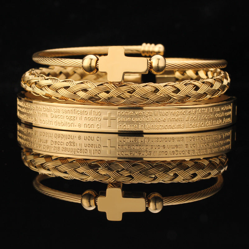 Vintage Copper Zirconium Crown Woven Bracelet Suit