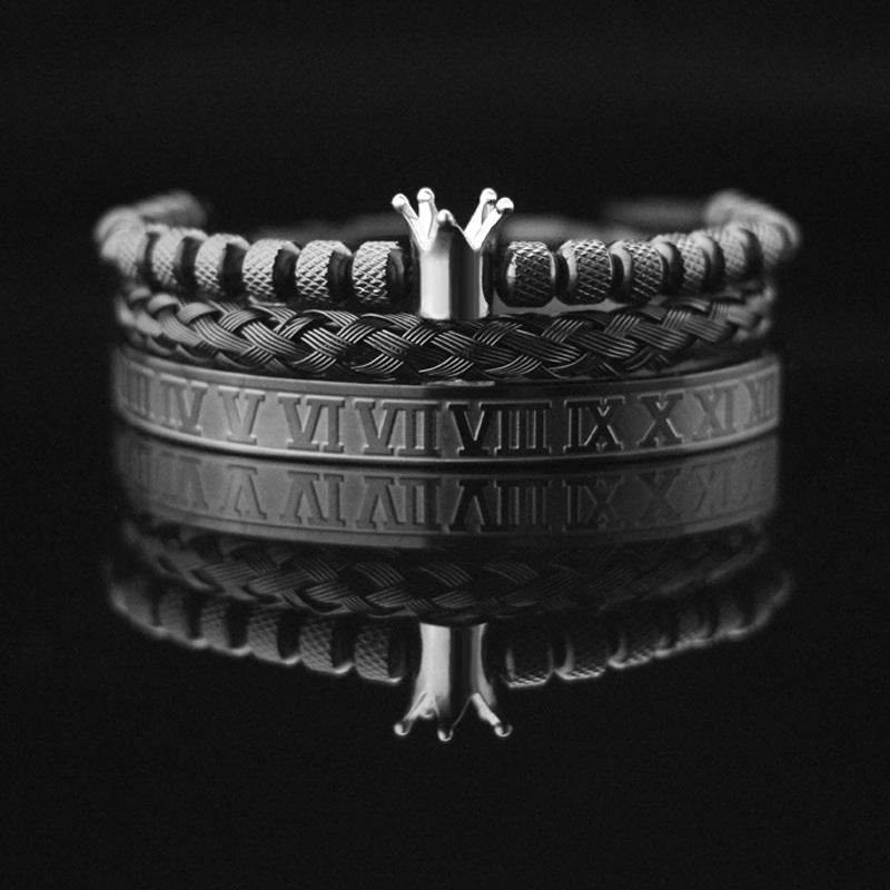 Vintage Copper Zirconium Crown Woven Bracelet Suit