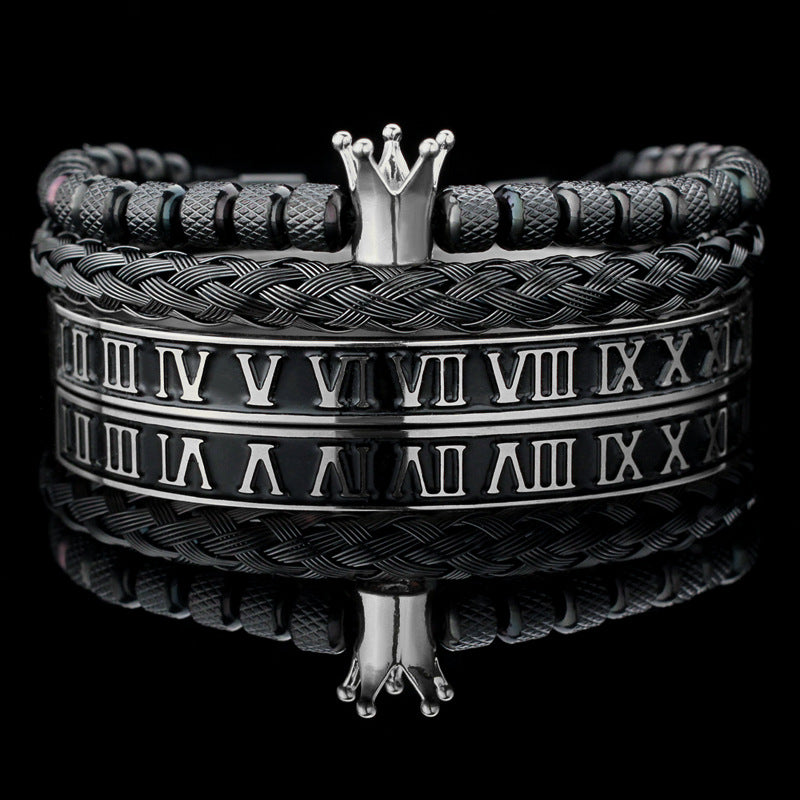 Vintage Copper Zirconium Crown Woven Bracelet Suit