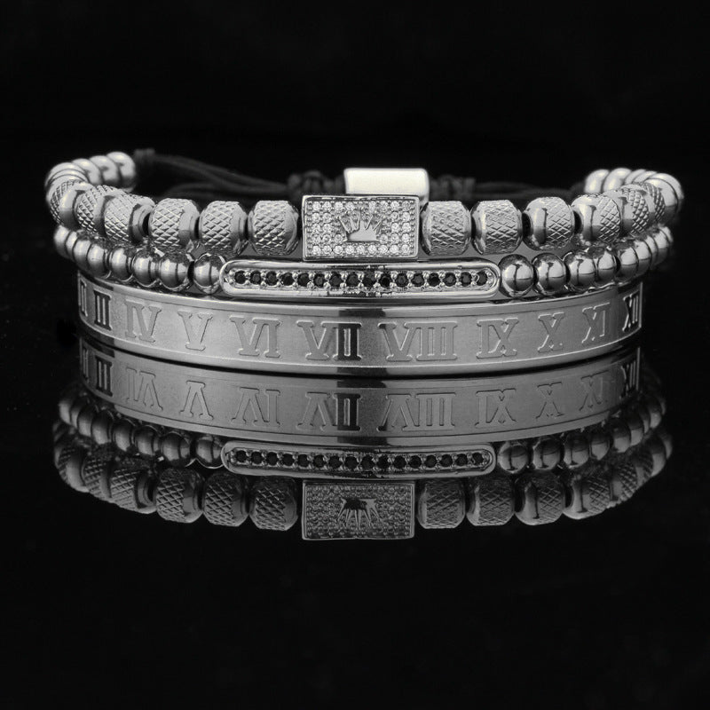 Vintage Copper Zirconium Crown Woven Bracelet Suit