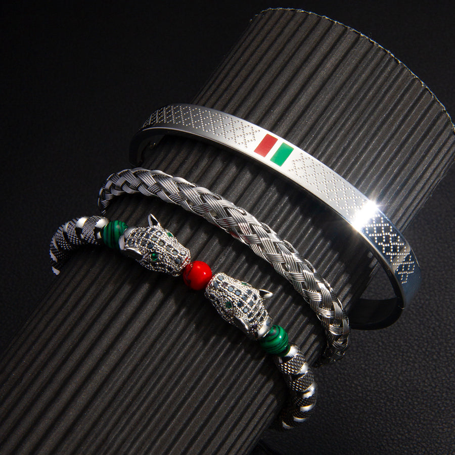 Vintage Copper Zirconium Crown Woven Bracelet Suit