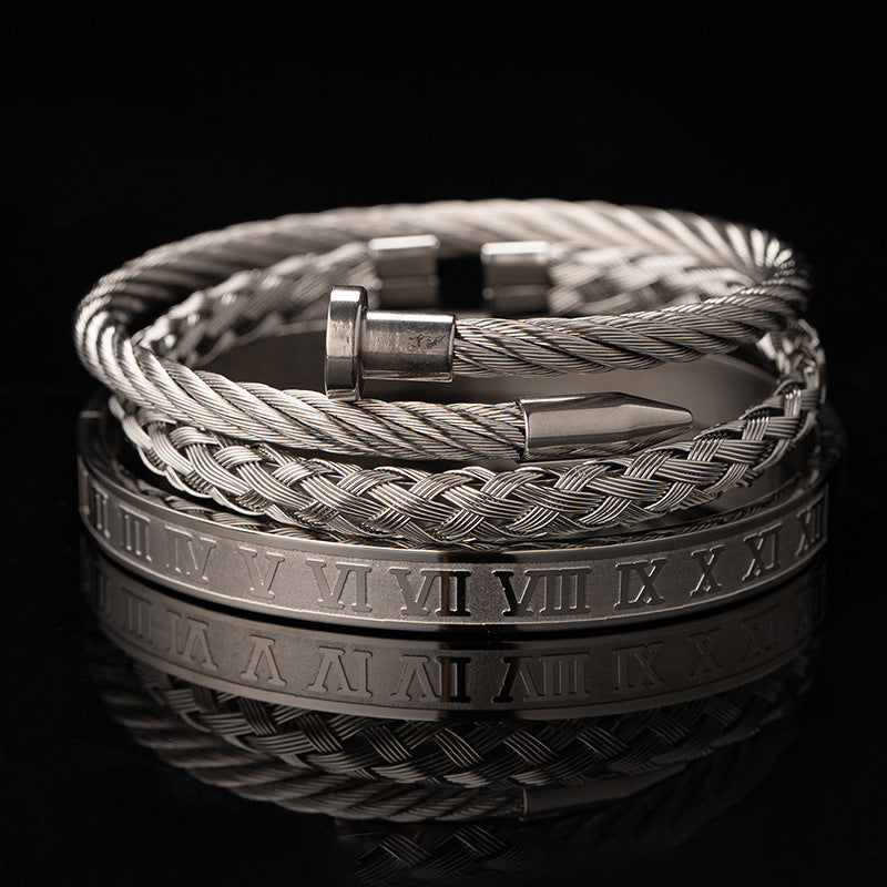 Vintage Copper Zirconium Crown Woven Bracelet Suit