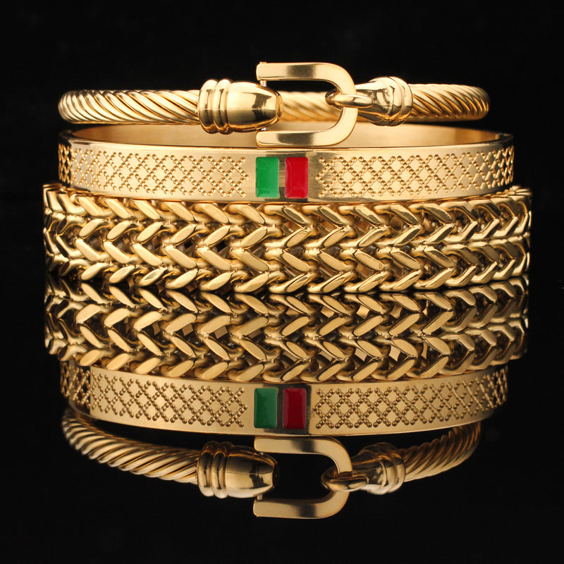 Vintage Copper Zirconium Crown Woven Bracelet Suit