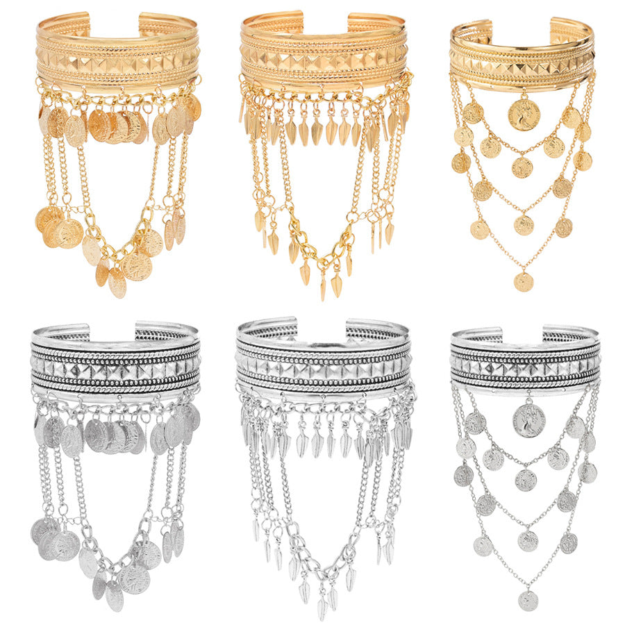 Fashion Retro Coin Tassel Bracelet - Adjustable Arm Jewelry