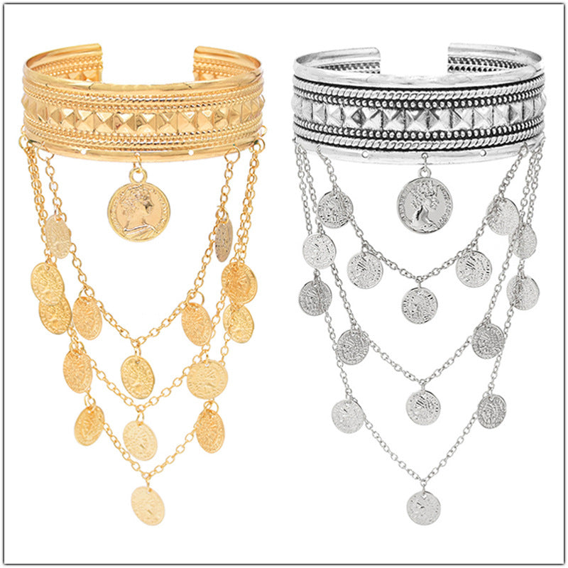 Fashion Retro Coin Tassel Bracelet - Adjustable Arm Jewelry