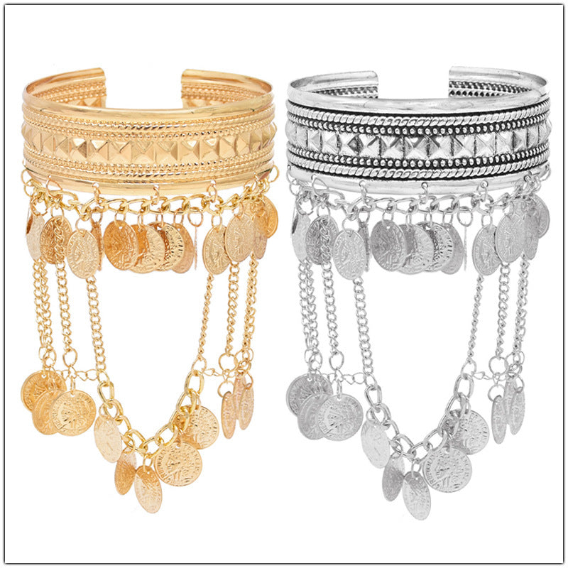 Fashion Retro Coin Tassel Bracelet - Adjustable Arm Jewelry