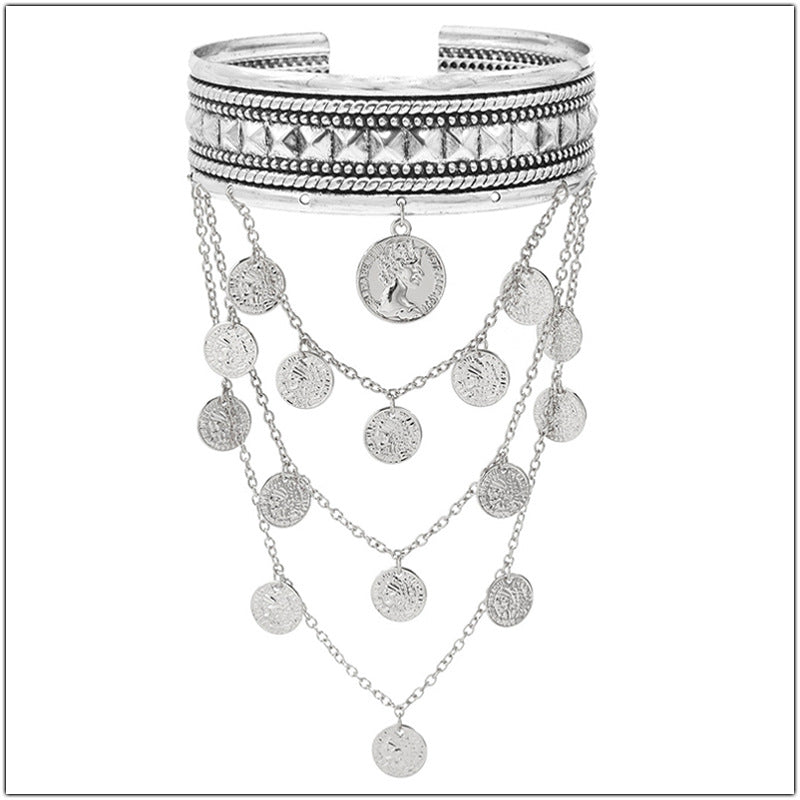 Fashion Retro Coin Tassel Bracelet - Adjustable Arm Jewelry
