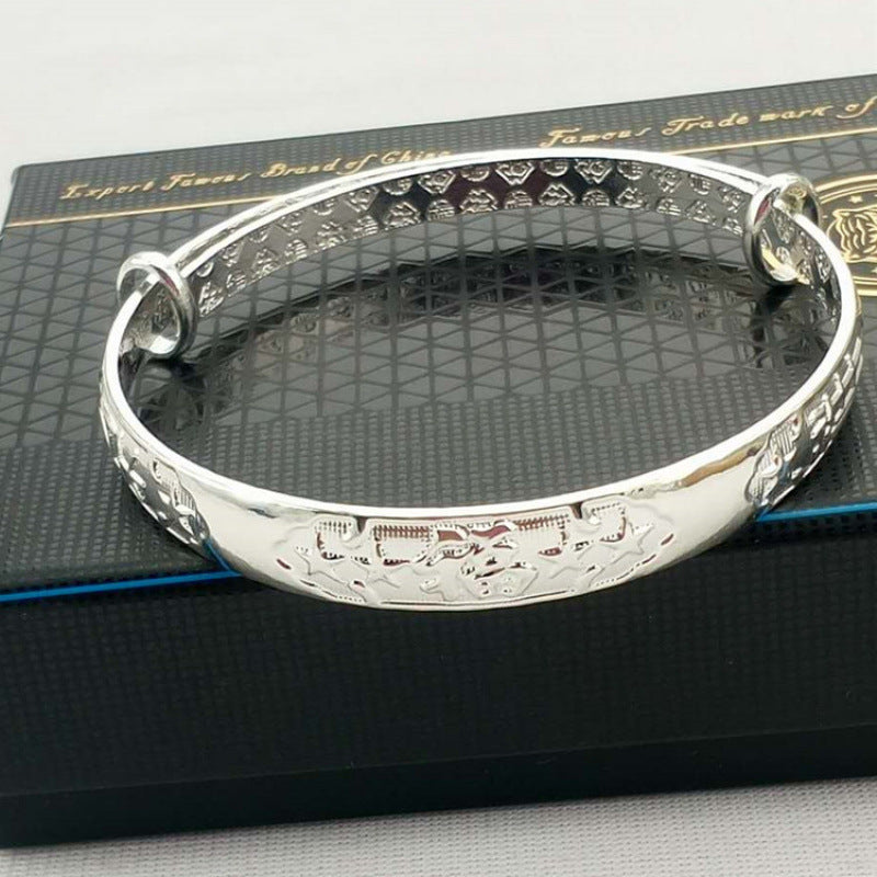 Ethnic Style Retro Miao Silver Plated Lucky Word Bracelet