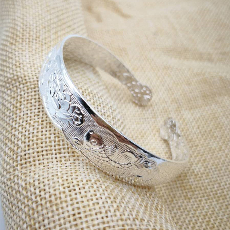Ethnic Style Retro Miao Silver Plated Lucky Word Bracelet