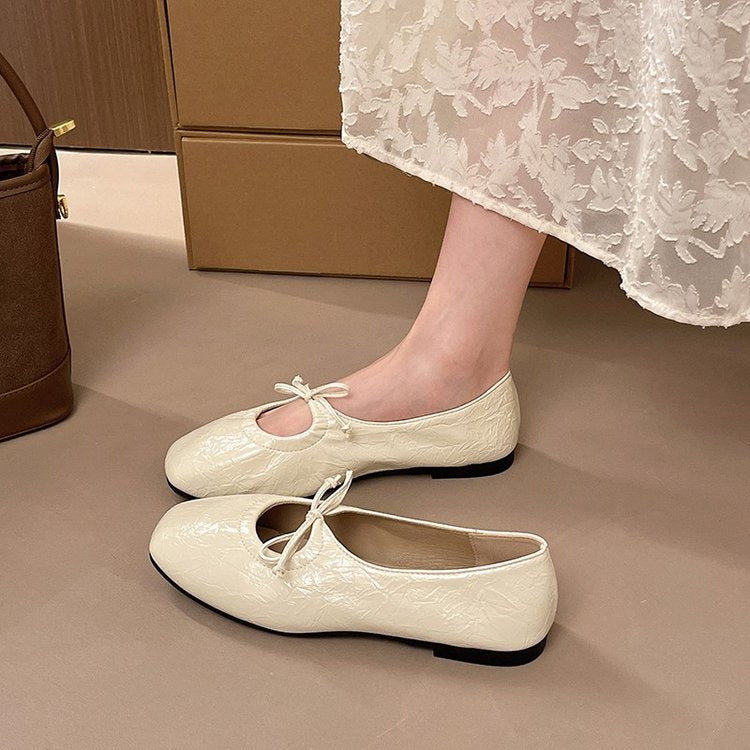 Women Minimalist T-Cut Tiny Front Bow Ballet Flats