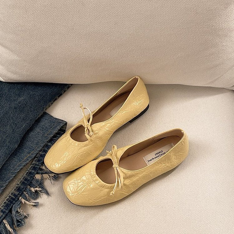 Women Minimalist T-Cut Tiny Front Bow Ballet Flats