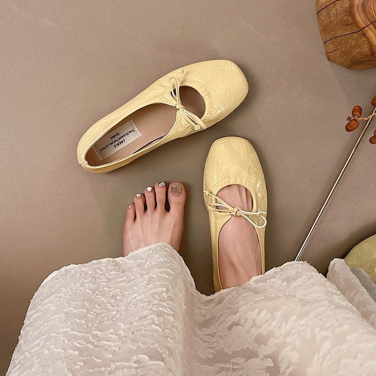 Women Minimalist T-Cut Tiny Front Bow Ballet Flats