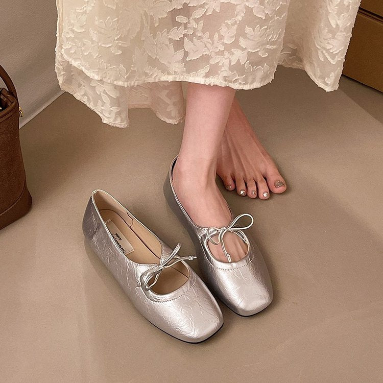 Women Minimalist T-Cut Tiny Front Bow Ballet Flats