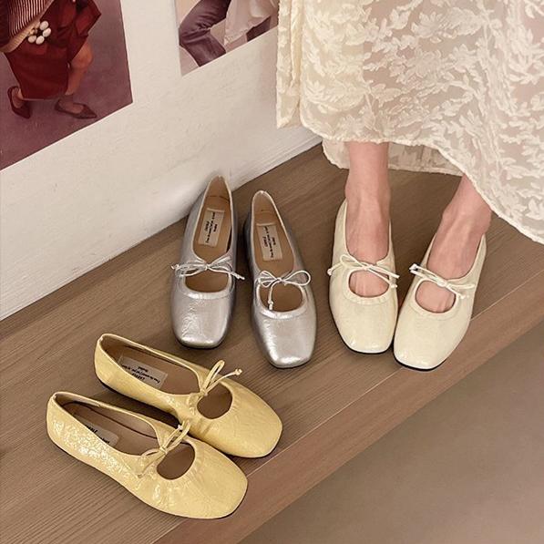 Women Minimalist T-Cut Tiny Front Bow Ballet Flats