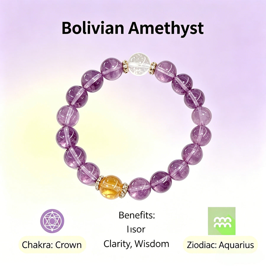 Bolivian Amethyst Crown Chakra Bracelet - Clarity & Wisdom