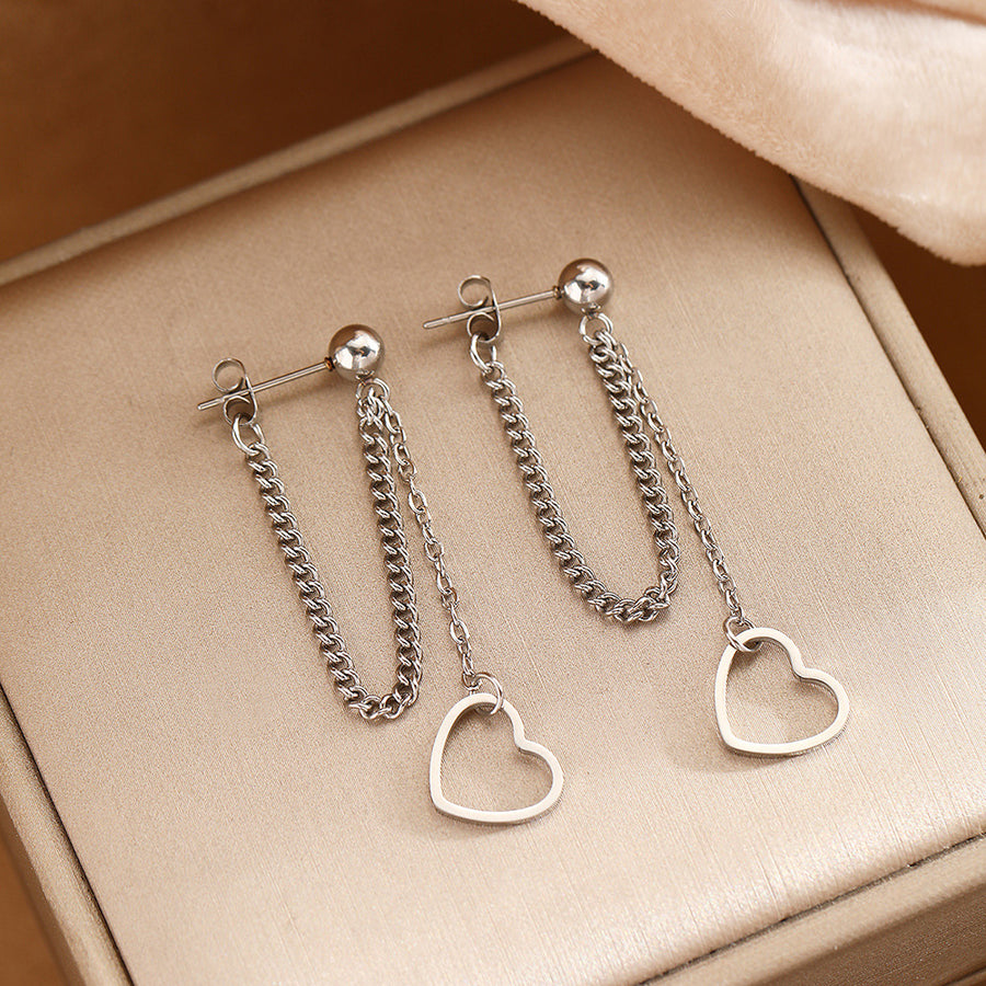 Hollow Open Heart Tassel Dangle Earrings - Trendy Jewelry