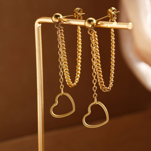 Hollow Open Heart Tassel Dangle Earrings - Trendy Jewelry