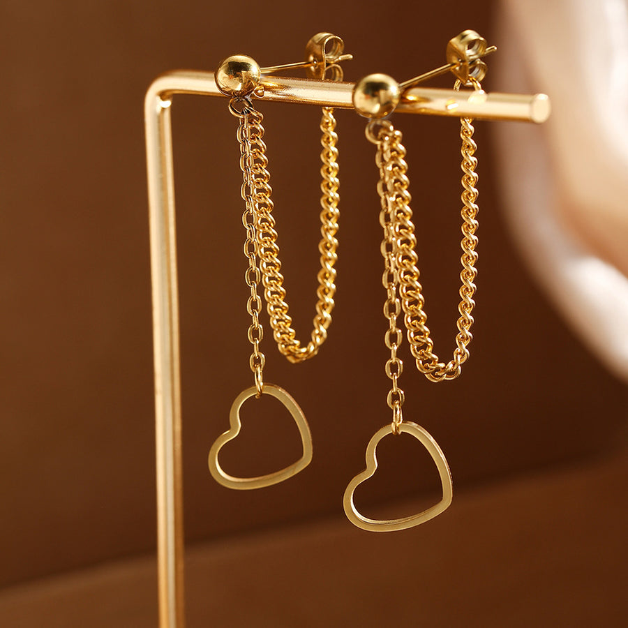 Hollow Open Heart Tassel Dangle Earrings - Trendy Jewelry