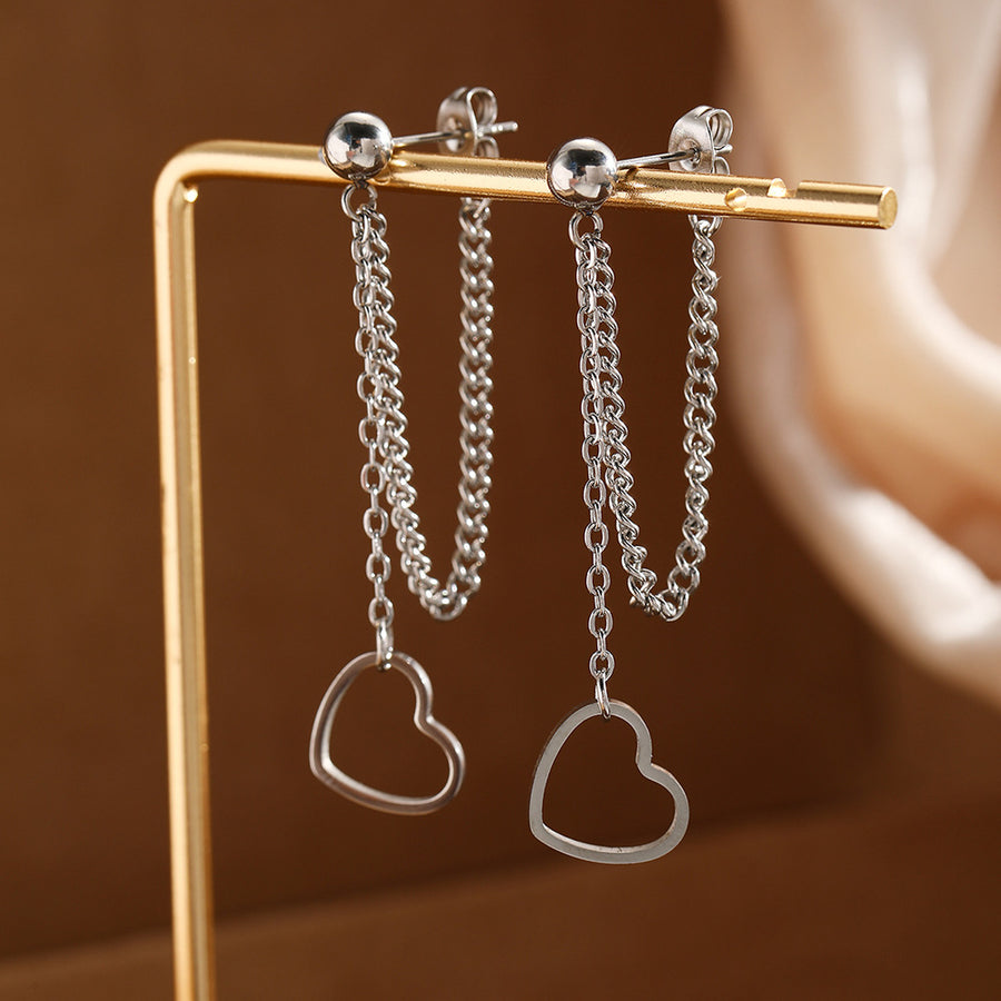 Hollow Open Heart Tassel Dangle Earrings - Trendy Jewelry
