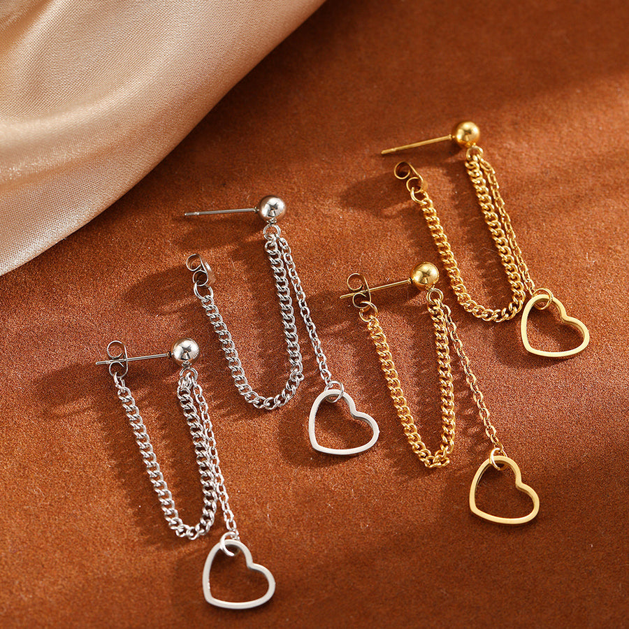 Hollow Open Heart Tassel Dangle Earrings - Trendy Jewelry