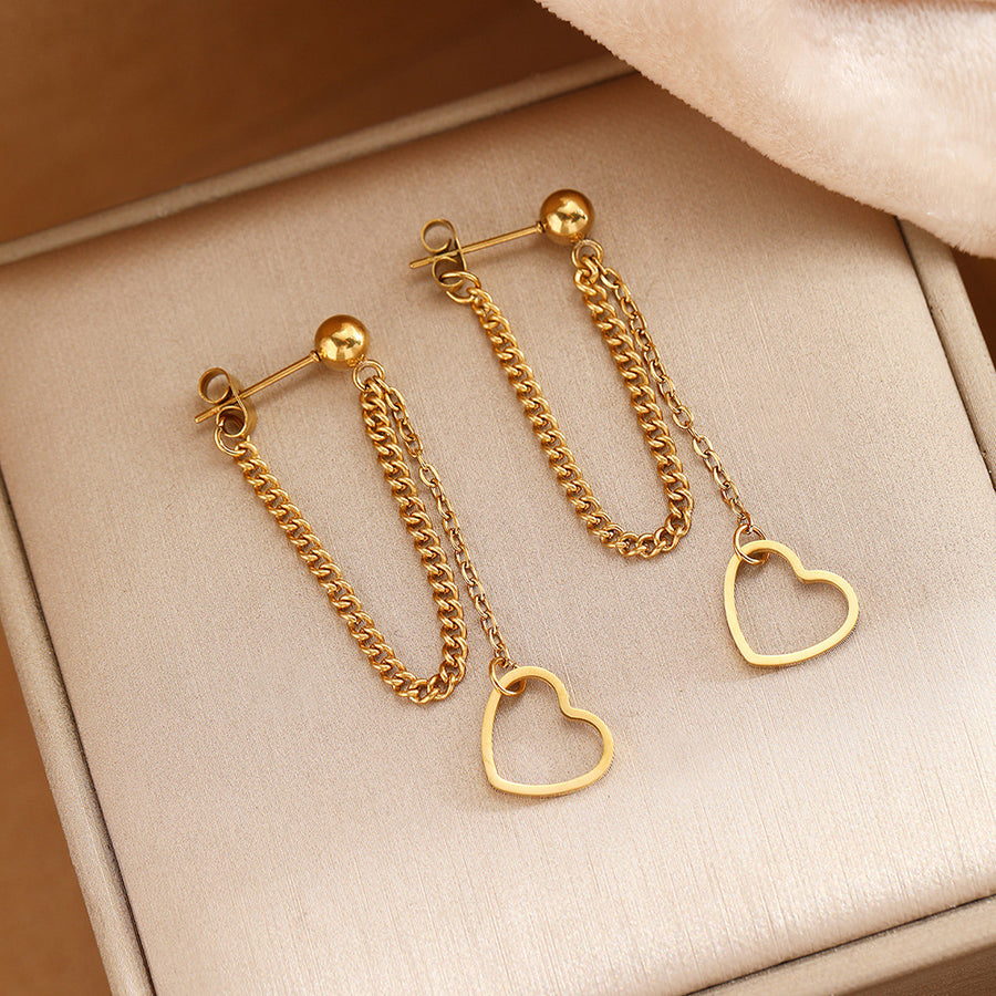 Hollow Open Heart Tassel Dangle Earrings - Trendy Jewelry