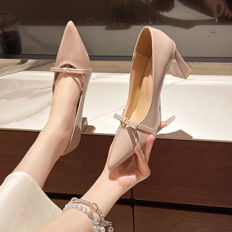 Women's Light Luxury Nude Patent Leather Pumps - Plus Size Fashion