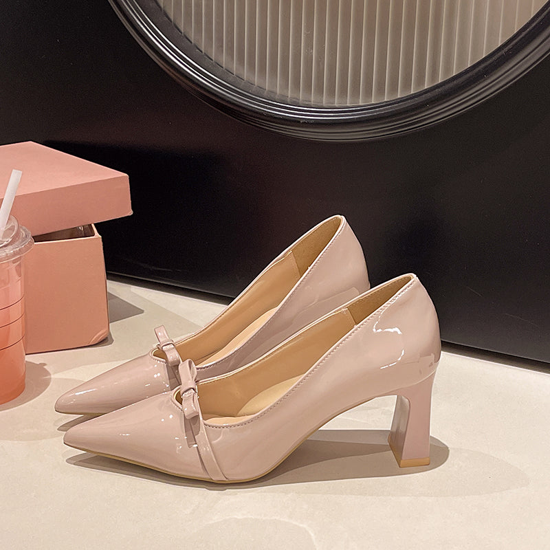 Women's Light Luxury Nude Patent Leather Pumps - Plus Size Fashion