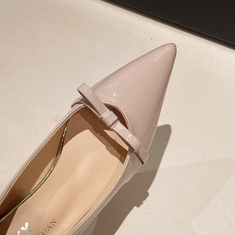 Women's Light Luxury Nude Patent Leather Pumps - Plus Size Fashion