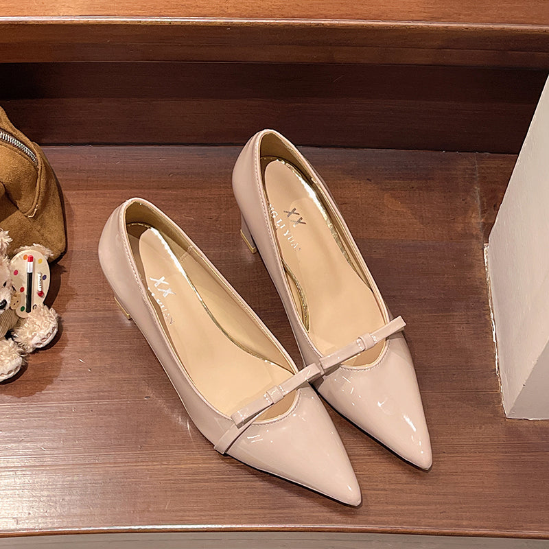 Women's Light Luxury Nude Patent Leather Pumps - Plus Size Fashion