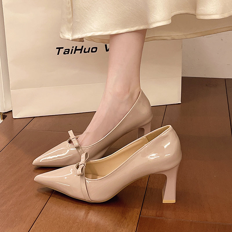 Women's Light Luxury Nude Patent Leather Pumps - Plus Size Fashion