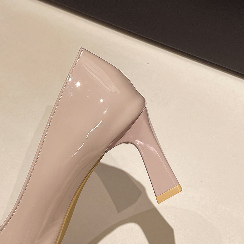 Women's Light Luxury Nude Patent Leather Pumps - Plus Size Fashion