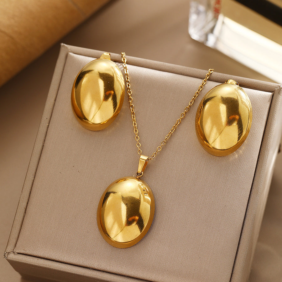 2Pcs Women Openable Oval Photo Locket Jewelry Set