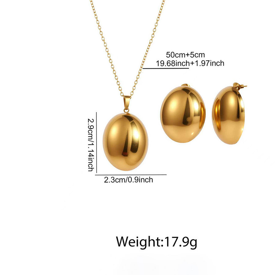 2Pcs Women Openable Oval Photo Locket Jewelry Set