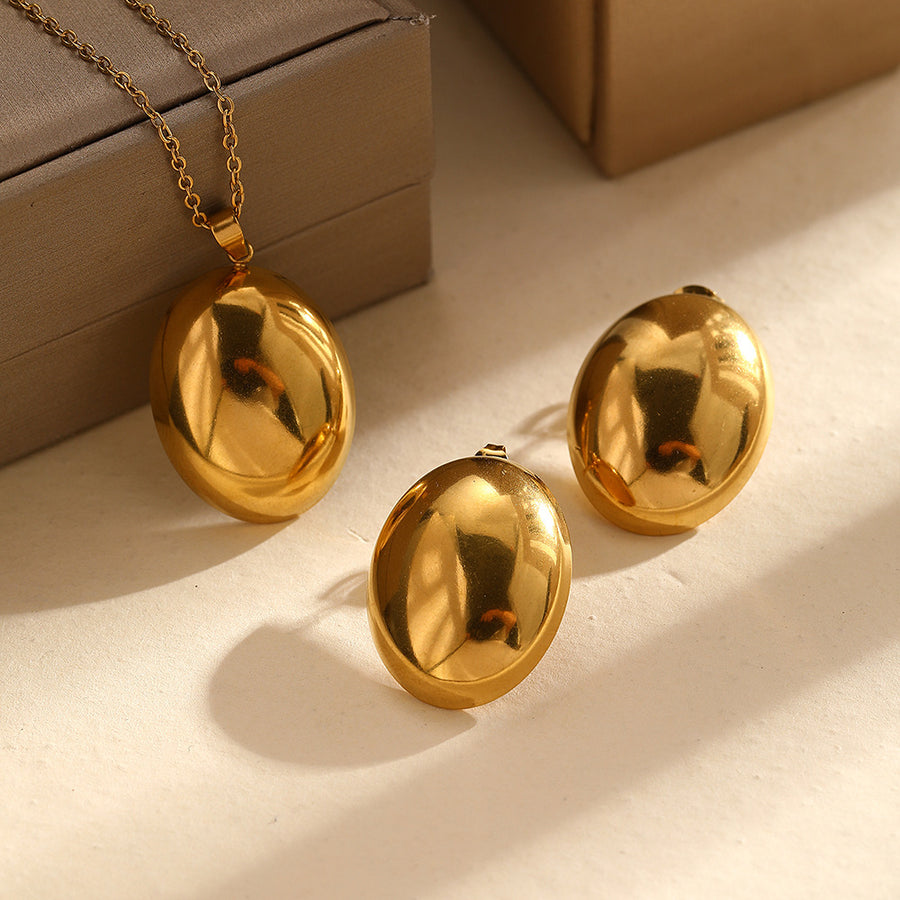 2Pcs Women Openable Oval Photo Locket Jewelry Set