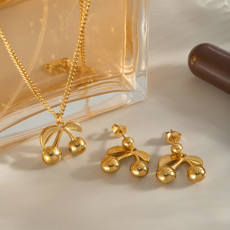 2Pcs Women 3D Cherry Fruit Jewelry Set - Trendy & Sweet